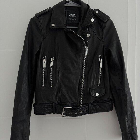 ZARA 100% Lambskin Leather Biker Jacket Size S 🖤 - Picture 2 of 16